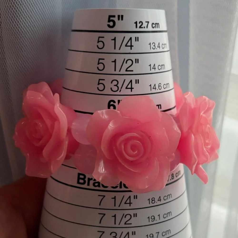 Pink Rose Acrylic Stretch Bracelet - Women Jewelry - Picture 6 of 6